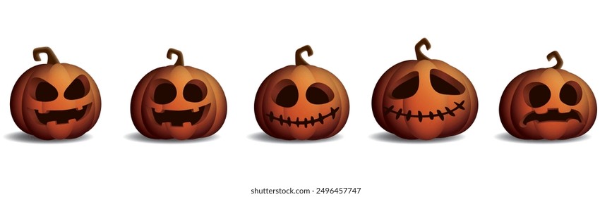 3D calabazas de Halloween varias caras aisladas ilustración gráfica.