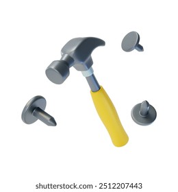 3d Hammer Bau und Reparatur Konzept Cartoon Design Stil isoliert auf weißem Hintergrund. Vektorgrafik