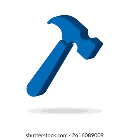 3d Hammer isolated on white background. Blue 3D Hammer for web, app, logo, UI.tool for industrial workers. Equipment for repair and reconstruction. Vector illustration, EPS10