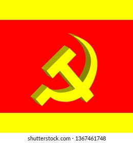 3d Hammer and sickle on the red background. Old symbol of communism. Vector illustration.