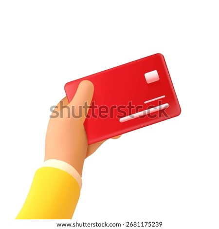 3d hand card. Arm hold credit or debit bank cards, pay goods in store contactless payment consumer using online shop buy business money cash id ticket render vector illustration