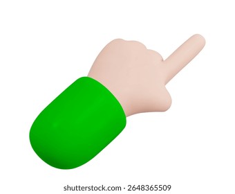 3d mão com clique dedo. Dedo indicador aponta para a direita. Ilustração de vetor de estoque em plano de fundo isolado. 