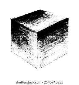 3d hand drawn geometric shape. Dotted cube 