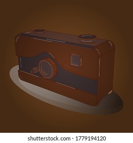 3 D. Esbozo dibujado a mano en ilustración vectorial. Axonometría. Los colores marrón, gris y beige son los siguientes. Cámara fotográfica.