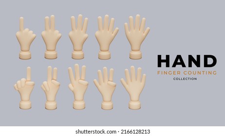 3d Hand Finger Counting Collection. Fully Editable Rendered Image. Claymation Style With High Resolution