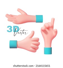 3D Handgeste. Cartoon-Stil. Klicken Sie auf, zeigen, schicken, cool.