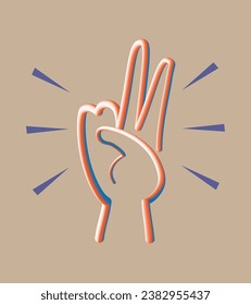3d hand gesture, V sign for victory or peace line icon.