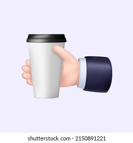 3D Hand Holding Coffee Cup. Emoticon in Social Media Template. Vector illustration