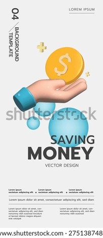 3D hand holding gold dollar coin representing saving money and financial investment concept. Background template for social media, poster, covers, flyers, presentations.