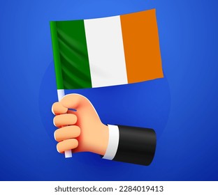 3d hand holding Ireland National flag. Vector illustration