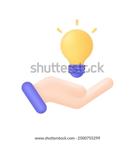 3D Hand is holding light bulb icon. Business, strategy, idea, solution concept. Trendy and modern vector in 3d style