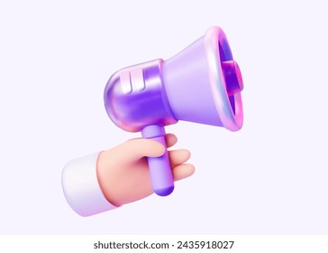 3D hand holding a megaphone. Vector illustration