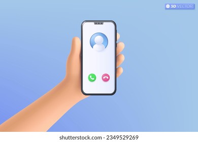 3d hand holding mobile phone icon symbol. Realistic smartphone with empty screen, Phone mockup. Editable device mobile template concept. 3D vector isolated illustration, Cartoon pastel Minimal style.