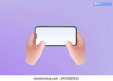 3d mano sosteniendo el símbolo del icono del teléfono móvil. smartphone realista con pantalla vacía, paro telefónico. Concepto de plantilla móvil de dispositivo editable. Ilustración aislada vectorial 3D, estilo Mínimo pastel de dibujos animados.