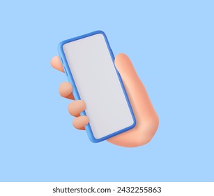 3D Hand hält Handy mit leerem Bildschirm Telefon Gerät Mockup. Vorlage für Marketingzeitbanner. 3D-Rendering Vektorgrafik