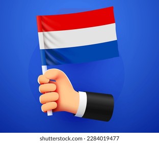 3d hand holding Netherlands National flag. Vector illustration