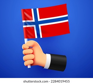 3d hand holding Norway National flag. Vector illustration