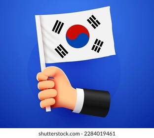 3d Hand, die die Nationalflagge der Republik Korea hält. Vektorgrafik