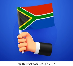 3d hand holding South Africa National flag. Vector illustration