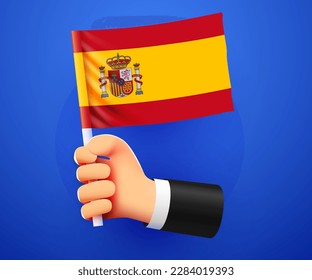 3d hand holding Spain National flag. Vector illustration