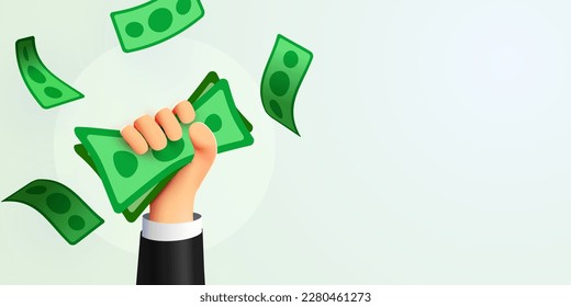 3d hand holding a stack of money. The concept of financial success and income. Vector illustration