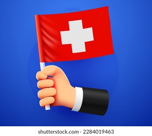 3d hand holding Switzerland National flag. Vector illustration