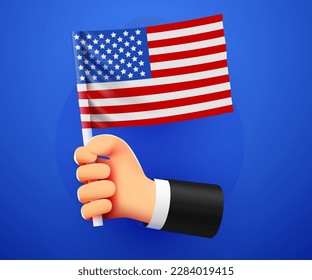 3d hand holding USA National flag. Vector illustration