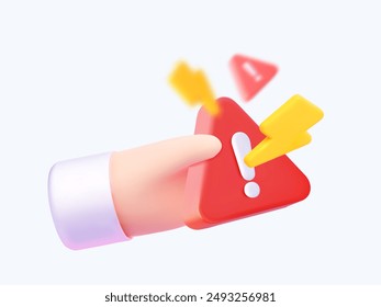 3D hand holding a warning, danger, or immediate response symbol
