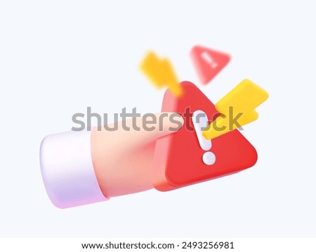 3D hand holding a warning, danger, or immediate response symbol