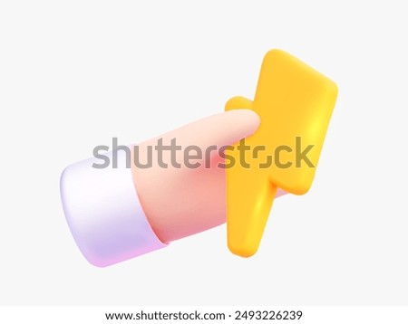 3D Hand holding a yellow lightning bolt. Vector illustration. 