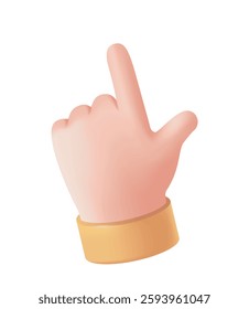 3d hand icon. Cartoon arm pointing at something with index finger. Funny emoji with palm showing gesture or expressing emotion. Realistic vector illustration in plasticine style