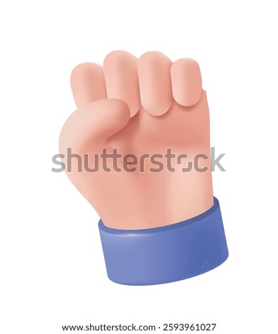3d hand icon. Cartoon arm bent into fist. Funny emoji with palm showing gesture or expressing emotion. Design element for social media. Realistic vector illustration in plasticine style