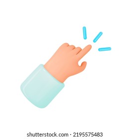 3d hand icon. Click hand with pointing finger. Point and click emoji. Cartoon vector illustration for realistic design.