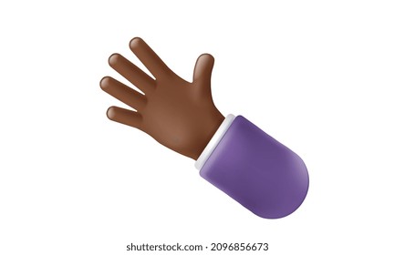 3D-Handsymbol mit fünf Fingern auf weißem Hintergrund. Kunststoffvolumetrische Hand mit dunkler Haut für Ihr Design. Vektor-realistische Gesten-Illustration, Business-Clip-Art, dunkle Hände einzeln