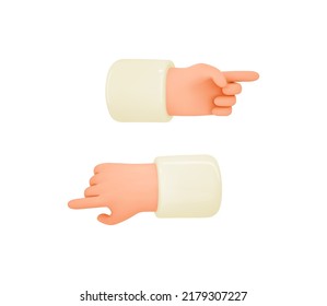 3d hand icon. Hand with pointing finger left and right. Point and click emoji. Cartoon vector illustration for realistic design.