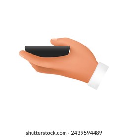 3D hand of man holding mobile phone to take or give, carry smartphone vector illustration