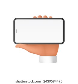 Mano 3D del hombre que utiliza el smartphone con la pantalla blanca en blanco en posición horizontal ilustración vectorial