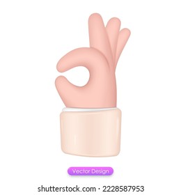 3d mano Icono de la derecha aislado en fondo blanco. Realista gestos de mano 3d diseño de estilo de dibujos animados para aplicaciones móviles o plantilla de página web. Ilustración vectorial 3d.