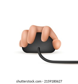 3d hand on computer mouse isolated on white background. Vector illustration