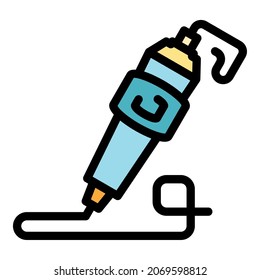 3d hand pen icon. Outline 3d hand pen vector icon color flat isolated