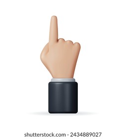 3d Hand Pointing Gesture Isolated. Render Hand Points Index Finger Up. Body Language Indicating or Showing Something Above. Cartoon Emoji Icon. Vector Illustration