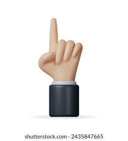 3d Hand Pointing Gesture Isolated. Render Hand Points Index Finger Up. Body Language Indicating or Showing Something Above. Cartoon Emoji Icon. Vector Illustration