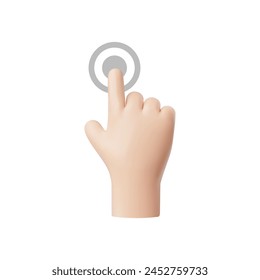 3D hand pointing gesture on digital round icon. Touch or click cursor, select tap screen, choose button. Vector forefinger press or push isolated on white. Social media ui interface