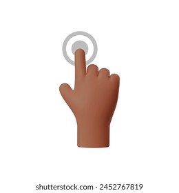 3D hand pointing gesture on digital round icon. Touch or click cursor, select tap screen, choose button. Vector index finger afro arm press or push isolated on white. UI user interface