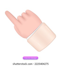 3D hand pointing icon isolated on white background. Realistic 3d hand cartoon style design for mobile app, and web page template. 3D vector illustration.