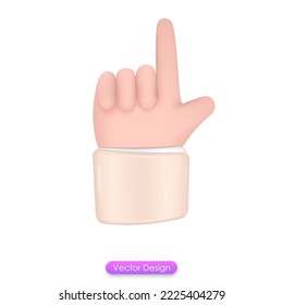 3D hand pointing icon isolated on white background. Realistic 3d hand cartoon style design for mobile app, and web page template. 3D vector illustration.