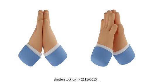 3d hand pray icon  Prayer vector cartoon arm render  Hope gesture  Realistic illustration for social media