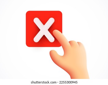 3d Hand pressing the no button. Wrong answer. Vector illustration