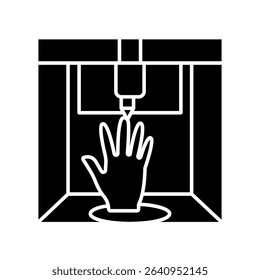 3D hand print black glyph icon for digital and print projects.  Minimal clean icons for apps and websites. Modern simple icons for UI UX and branding