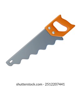 3d Hand Saw Construction and Repair Concept Cartoon Design Style Isolated on a White Background. Vector illustration